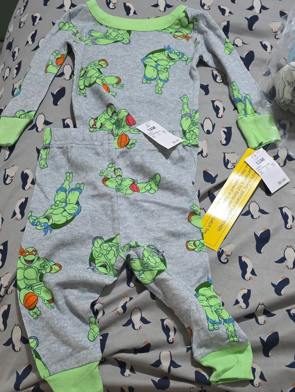 Grey & Green Ninja Turtle Print Kids 2 Piece Pajama